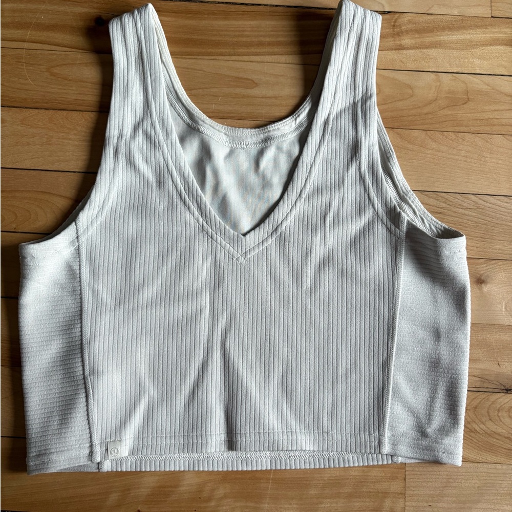 Beige Ribbed Women's Tank Top - Picture 2 of 3